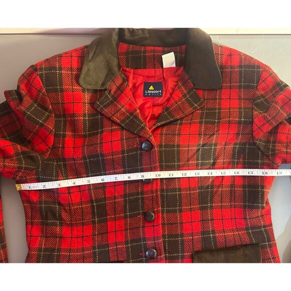 VTG Sz 8P Red & Brown Plaid Wool Blend Blazer Equestrian Academia Classic - Picture 8 of 10